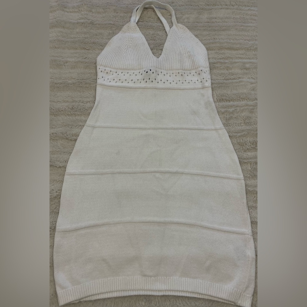 H&M White Plunge Neckline Sheath Midi Dress